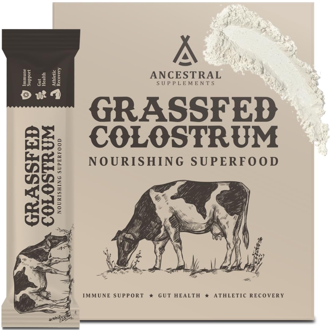 Ancestral Supplements Grass Fed Beef Bovine Colostrum Powder Packets, Immune Support Ancestral SupplementsUS supplements