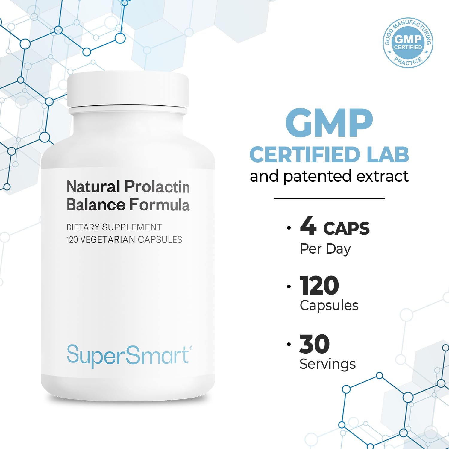 Supersmart - Natural Prolactin Balance Formula - with p5p Vitamin B6, Maca Root, Ashwagandha | Gluten Free - 120 Vegetarian Capsules SupersmartAu supplements