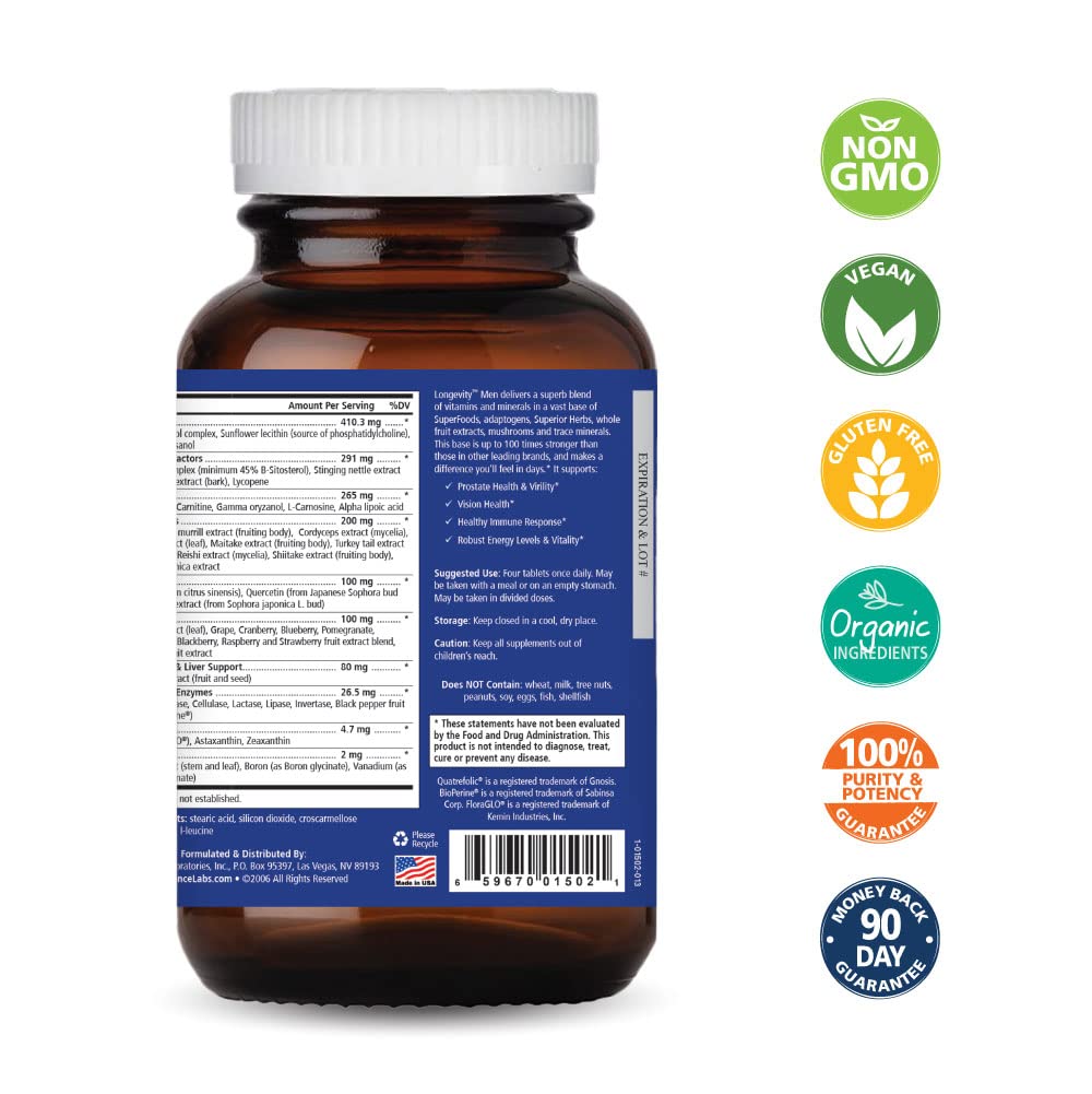 PURE ESSENCE LABS Longevity Multivitamin for Men Over 40 - Super Energetic with Superfoods, Minerals, Enzymes, Vitamin D3, B12, Biotin - 120 Tablets PURE ESSENCE LABSAu supplements