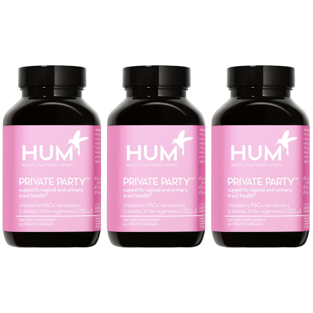 HUM Private Party Vaginal Probiotics for Women, pH Balance and Urinary Tract Support Vaginal Probiotic Supplement with Cranberry & Lactobacillus Blend, Women's Health Cranberry Pills, 90 Capsules HUMUS supplements