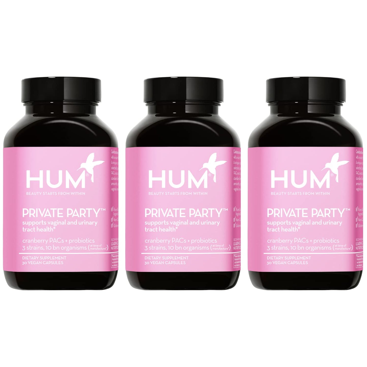 HUM Private Party Vaginal Probiotics for Women, pH Balance and Urinary Tract Support Vaginal Probiotic Supplement with Cranberry & Lactobacillus Blend, Women's Health Cranberry Pills, 90 Capsules HUMUS supplements