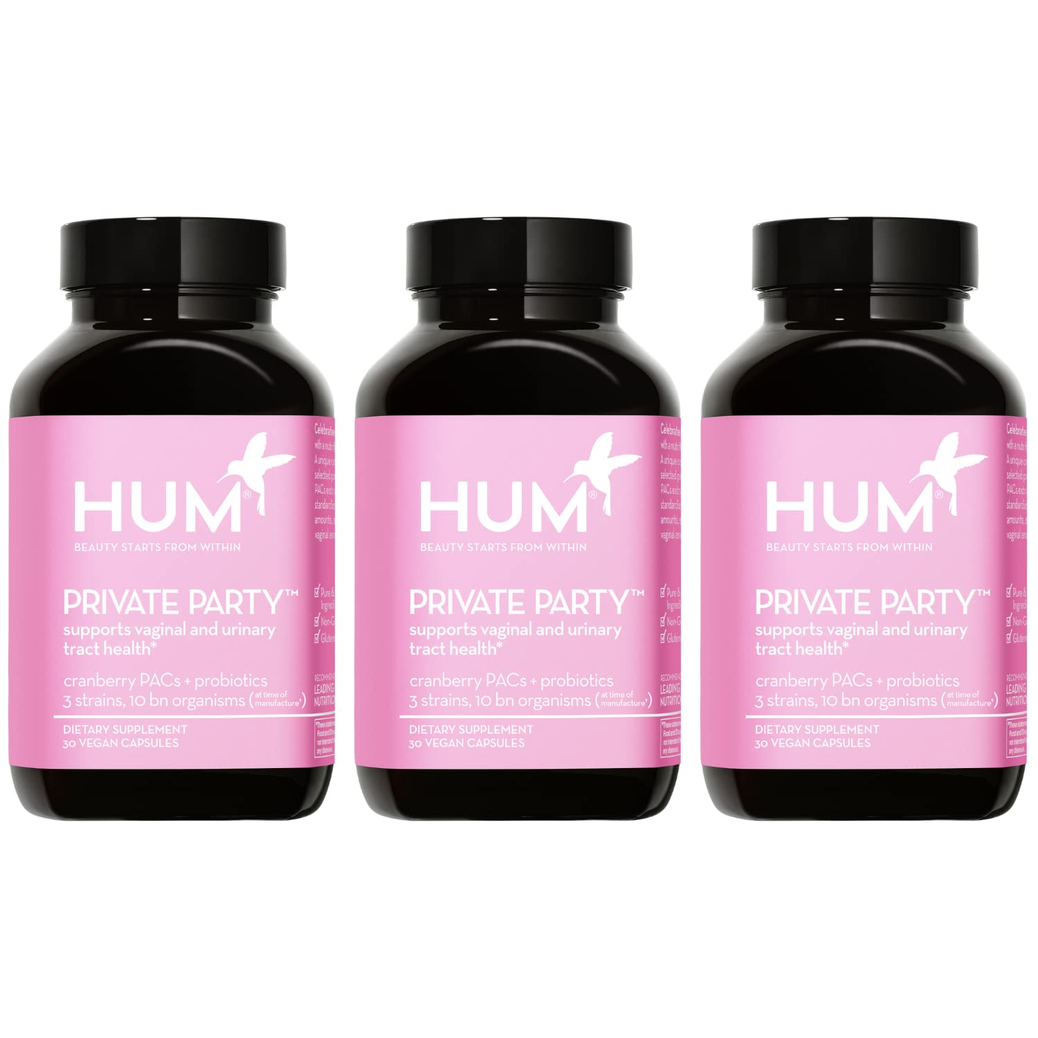 HUM Private Party Vaginal Probiotics for Women, pH Balance and Urinary Tract Support Vaginal Probiotic Supplement with Cranberry & Lactobacillus Blend, Women's Health Cranberry Pills, 90 Capsules HUMUS supplements
