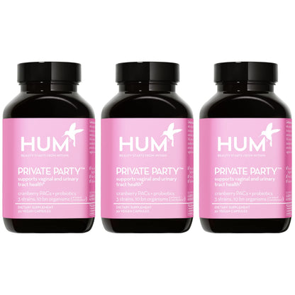 HUM Private Party Vaginal Probiotics for Women, pH Balance and Urinary Tract Support Vaginal Probiotic Supplement with Cranberry & Lactobacillus Blend, Women's Health Cranberry Pills, 90 Capsules HUMUS supplements