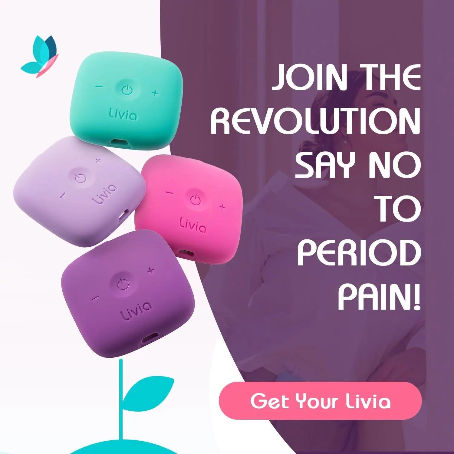 Livia Menstrual Pain Relief Device, Purple – Off-Switch for Period Pain – Portable & Discreet – Rechargeable, Up to 8 Hours Battery – Complete Kit with Stick-On Pads – The Go-to Travel Partner LiviaAu supplements