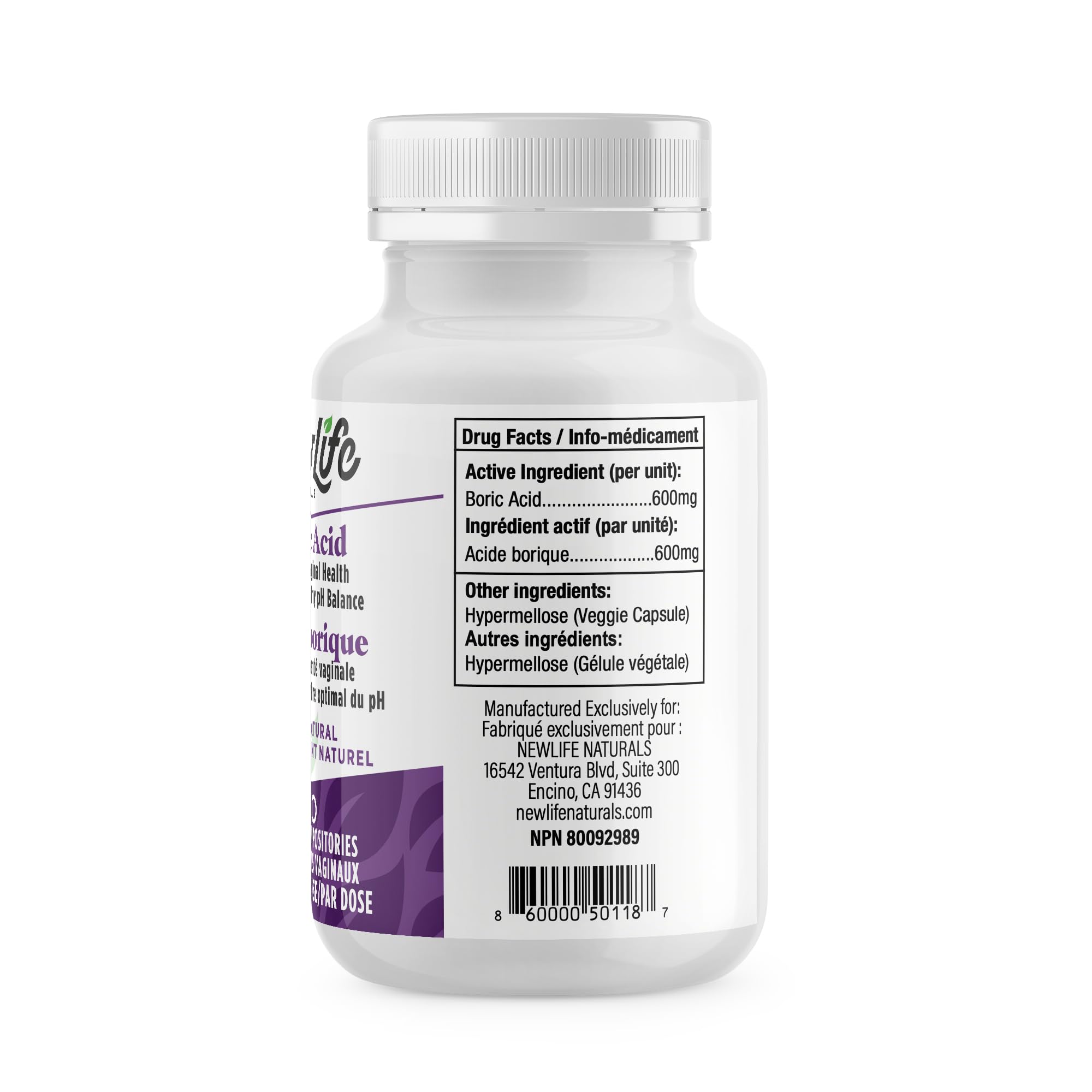 NewLife Naturals - Boric Acid Suppositories for Women pH Balance Pills - 600mg - Feminine Care NewLife NaturalsAu supplements