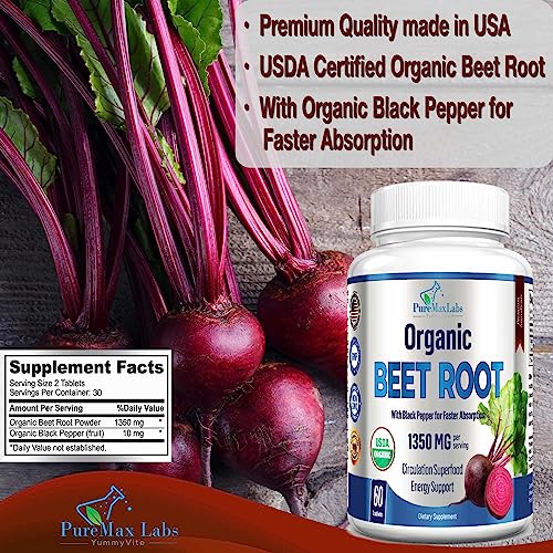 YUMMYVITE Organic Beet Root Powder Tablets - 1350mg with Black Pepper for Faster YUMMYVITEAu supplements