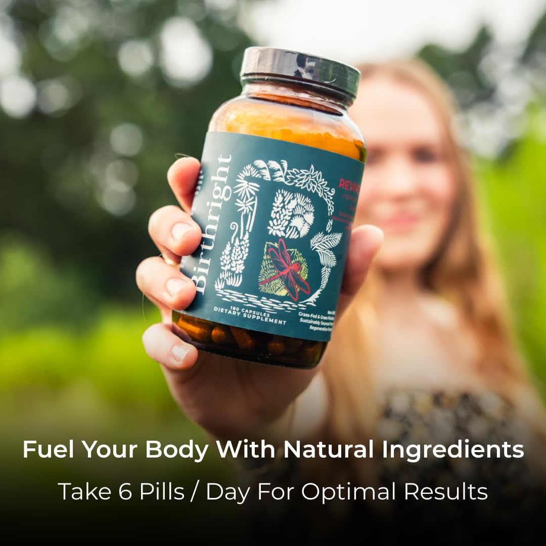 Birthright Female Hormone Support for, Energy, Fertility, Menstrual Cycle, Ovulation, Pregnancy and Menopause… All Natural, Animal Based, Liver, Kidney, Magnesium, Red Raspberry, Herbal Blend Revive BirthrightAu supplements