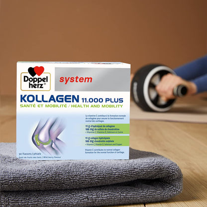 Doppelherz - Kollagen 11000 Plus - Collagen hydrolysate, chondroitin Sulphate, Vitamins C and D and Trace Elements - for Bones, cartilages and tendons - Wild Berry Flavour Liquid- 30 Bottles of 25ml DoppelherzUS supplements