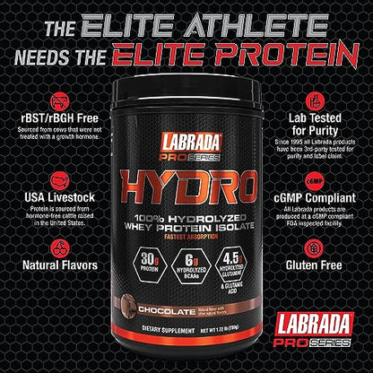 Labrada Hydro 100% Pure Hydrolyzed Whey Protein Isolate Powder, Lactose Free LabradaUS supplements