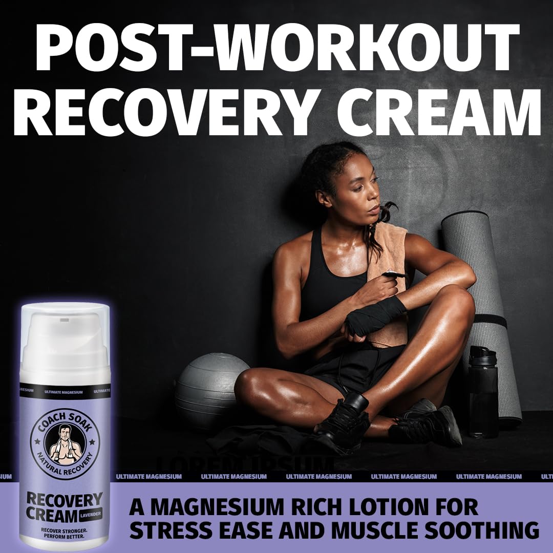 Coach Soak Magnesium Cream with MSM in Pump Bottle - Natural Recovery Cream with Magnesium Chloride & Menthol - Fast-Absorbing for Muscles & Joints, Lavender 3.4oz Coach SoakAu supplements