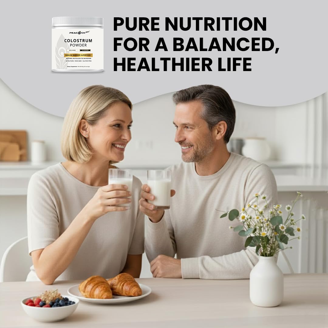 Peacock Max Colostrum Powder – 60g (30 Servings), Unflavored Bovine Colostrum Supplement, Superfood for Hair, Skin & Gut Health, Gluten-Free, Non-GMO Peacock MaxAu supplements