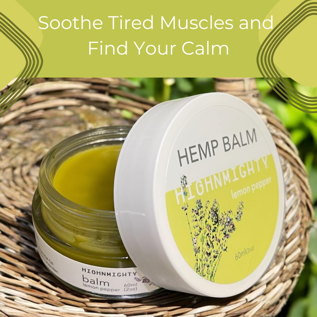 Highnmighty Maximum Strength Lemon Pepper Hemp Balm Salve | Daytime Relief, Relaxing, Natural, Fast-Acting Topical Cream for Muscle Joint Back Knee Shoulder Neck Elbow Hand Foot Relief, 60ml (2oz) HighnmightyAu supplements