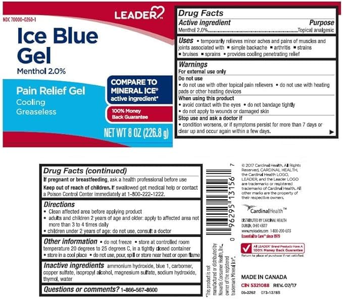 Leader Mineral Ice Blue Gel, Menthol 2%, Pain Relief Gel, Topical Analgesic, for Muscle Pain, Backache, Arthritis & Sport Injuries, for Adults and Kids 2+, Compare to Mineral Ice, 8 oz LeaderAu supplements