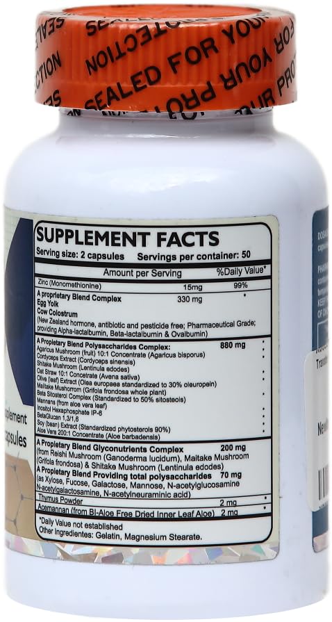 Transfer Factor Enhanced, 100 Natural Capsules, Immune Support - Transfer Factor Multi Immune from Cow Colostrum, Egg Yolk & Special Blend of Mushrooms DislafarmAu supplements