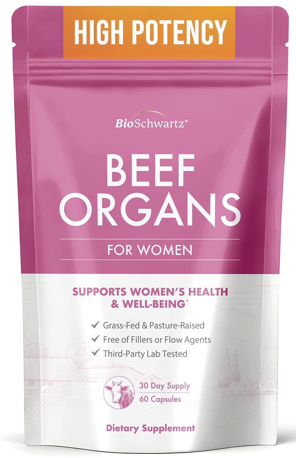 BioSchwartz Primal Beef Organ Supplement for Women - 60 Capsules - Grass-Fed & Pasture-Raised - Supports Healthy Hair Skin and Nails, Hormone Balance - with Bovine Liver, Kidney, Heart, Uterus Powder BioSchwartzAu supplements