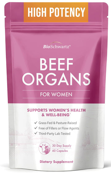 BioSchwartz Primal Beef Organ Supplement for Women - 60 Capsules - Grass-Fed & Pasture-Raised - Supports Healthy Hair Skin and Nails, Hormone Balance - with Bovine Liver, Kidney, Heart, Uterus Powder BioSchwartzAu supplements