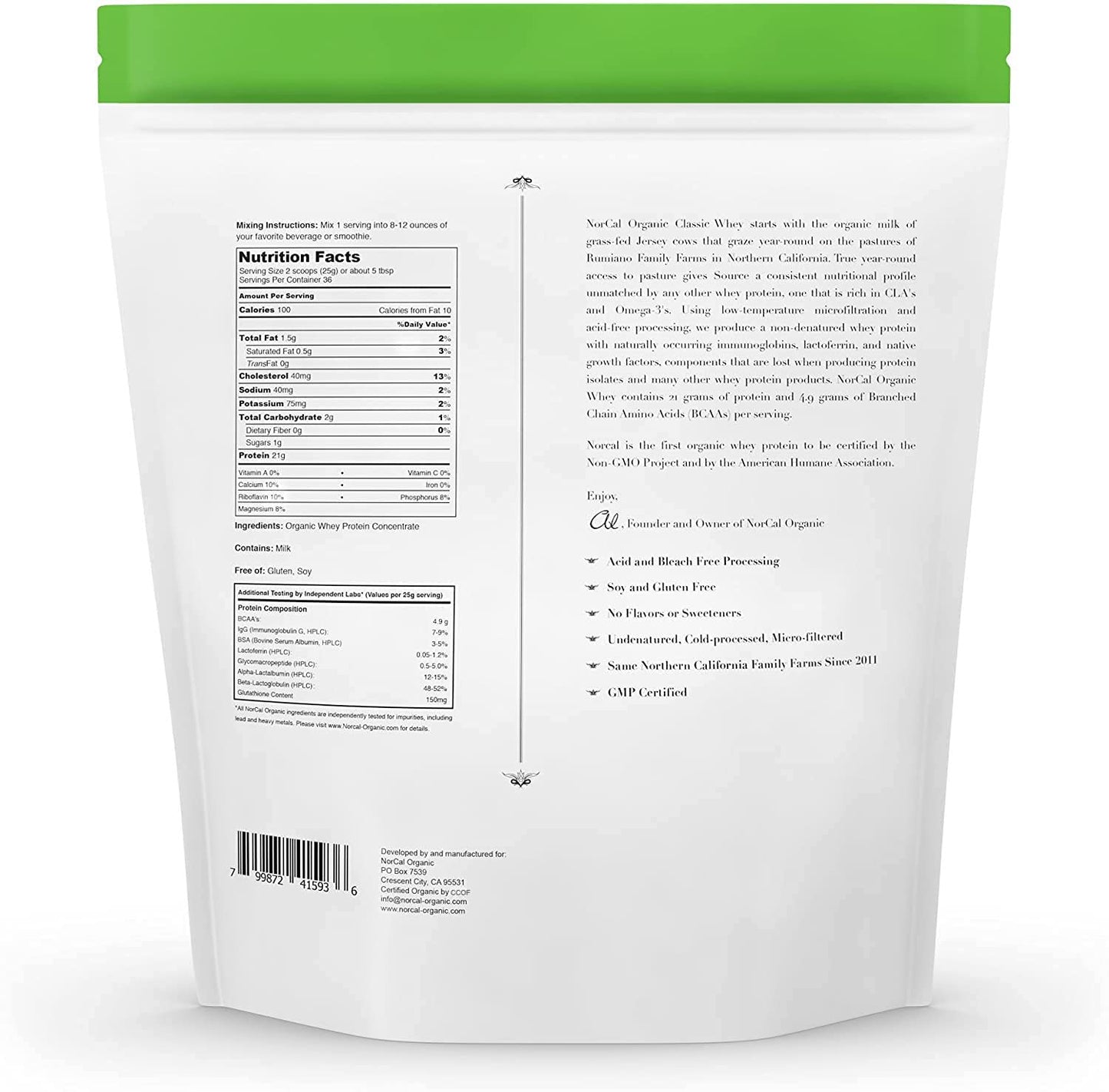 NorCal Organic Classic Whey Protein - 2lbs Bulk | 100% Grass-Fed & Finished NorCal OrganicUS supplements