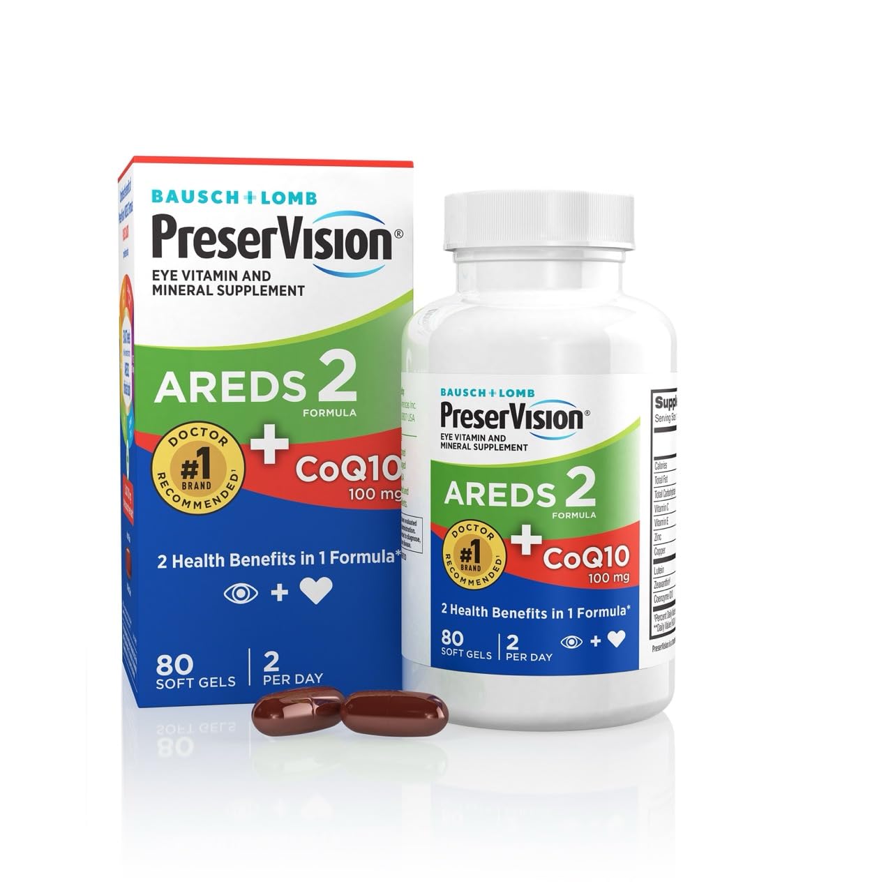 PreserVision AREDS 2 Eye Vitamins with CoQ10 for Heart Health, #1 Eye Doctor Recommended Brand, Lutein and Zeaxanthin Supplement with Vitamin C & E, Zinc, and Copper, 80 Softgels PreserVisionAu supplements