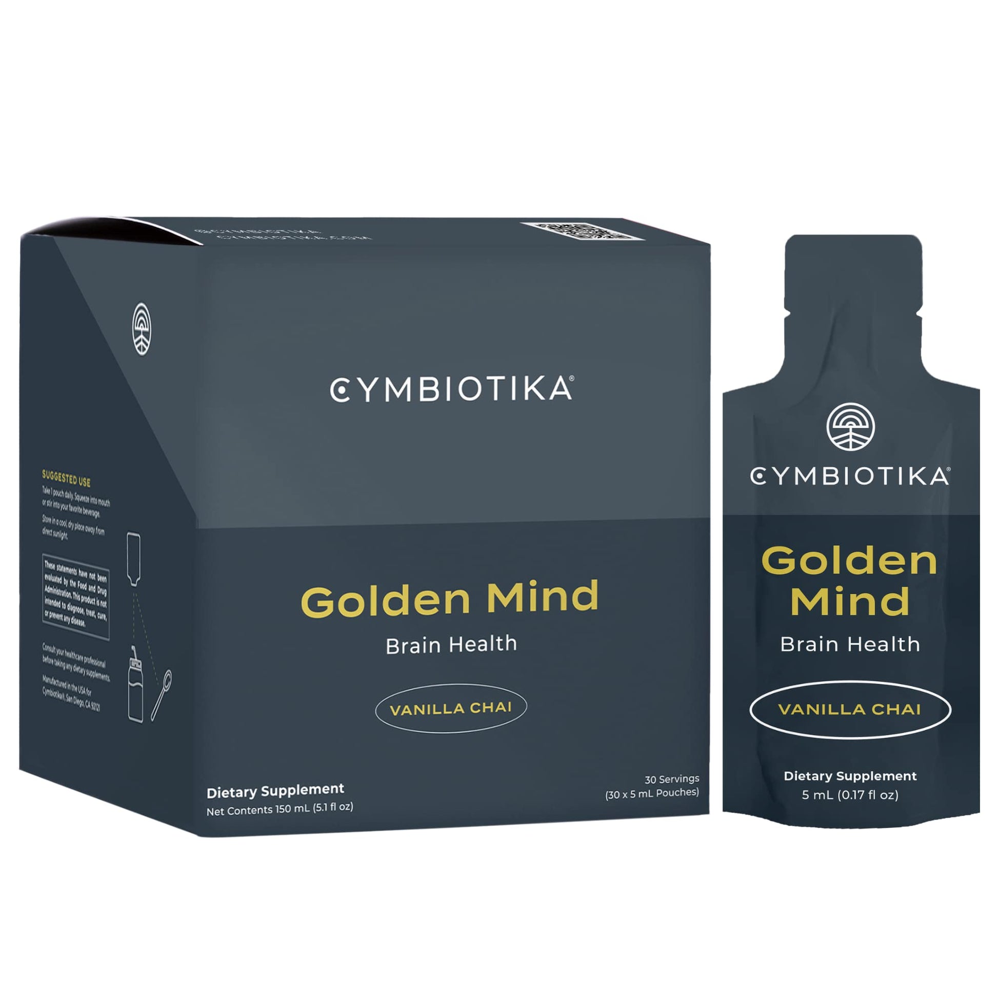CYMBIOTIKA Golden Mind Nootropic - Boosts Focus, Memory, Alertness, Supports Nervous System with Bacopa, Green Tea, Lion’s Mane, L-Theanine, Rhodiola | 30 Pouches CYMBIOTIKAUS supplements