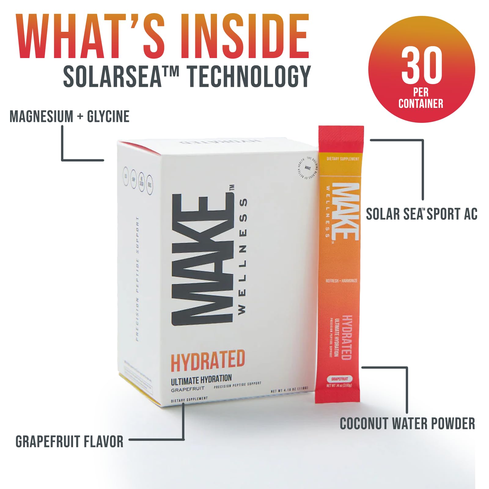 Make Wellness HYDRATED | 30 Servings | Grapefruit Flavor | Supports Hydration & Electrolyte Balance | Bioactive Peptide Blend for Daily Overall Wellness Make WellnessAu supplements