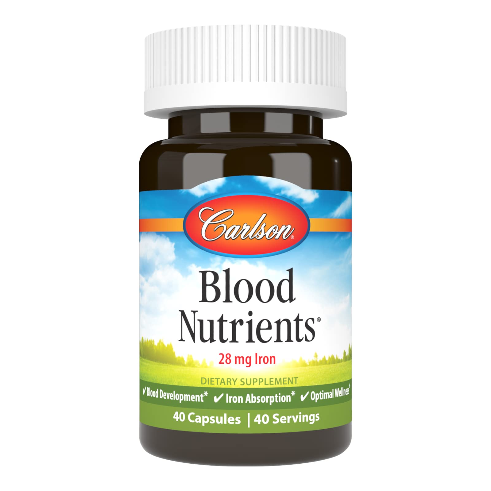 Carlson - Blood Nutrients, 28 mg Iron, Blood Development, Iron Absorption & Optimal Wellness, 40 Capsules CarlsonAu supplements
