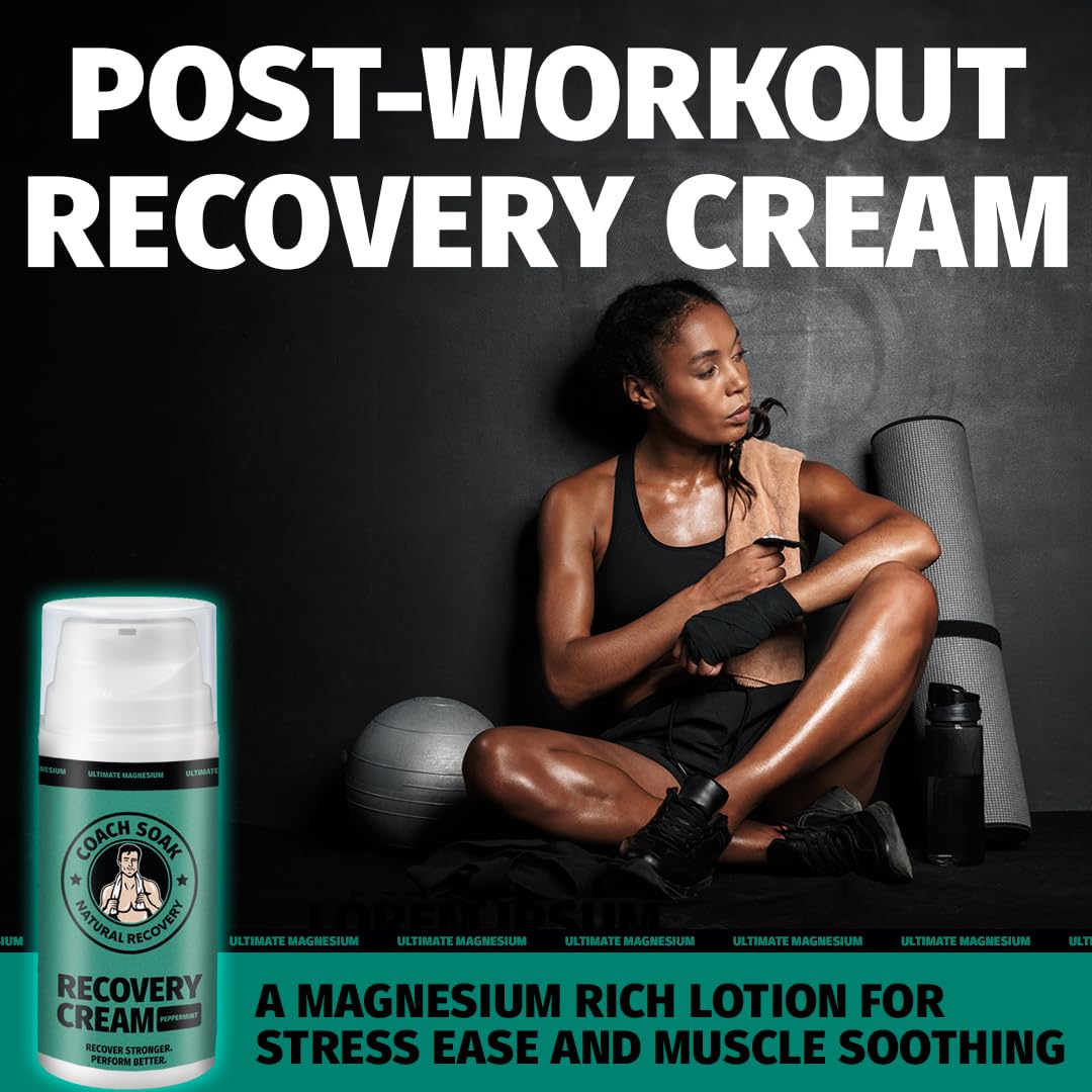 Coach Soak Magnesium Cream with MSM in Pump Bottle - Natural Recovery Cream with Magnesium Chloride & Menthol - Fast-Absorbing for Muscles & Joints, Cooling Menthol, 3.4oz Coach SoakAu supplements