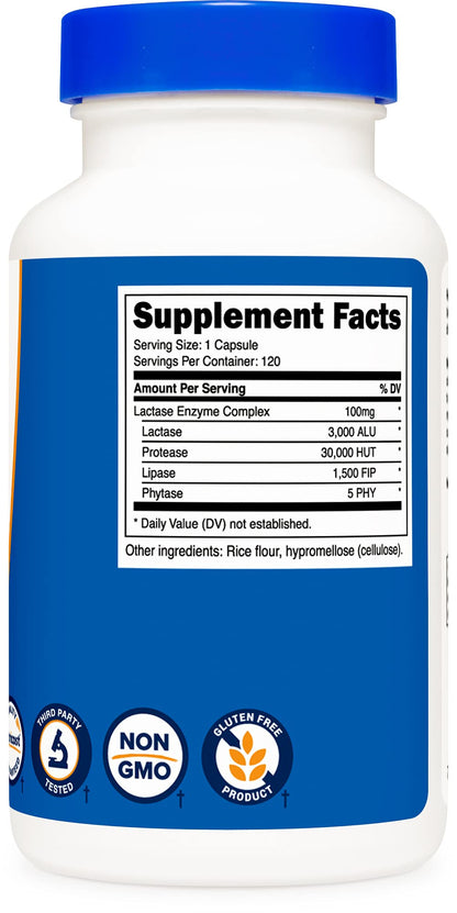 Nutricost Lactase Enzyme Complex 3,000 FCC ALU, 120 Veggie Capsules - Non-GMO NutricostUS supplements