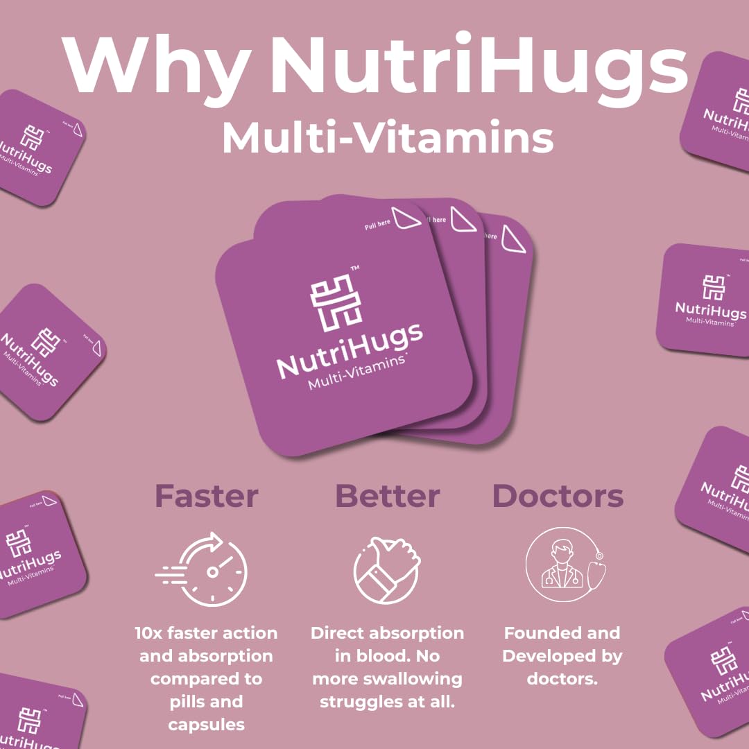 NutriHugs Daily Multivitamin Dissolving Strips - Vitamins A, B-Complex, C, D3 and K2 - 11 Essential Vitamins & Minerals - Vegan, Sugar-Free, Fast-Absorbing Oral Thin Film - Doctor-Founded - 30 Count MedHugsAu supplements