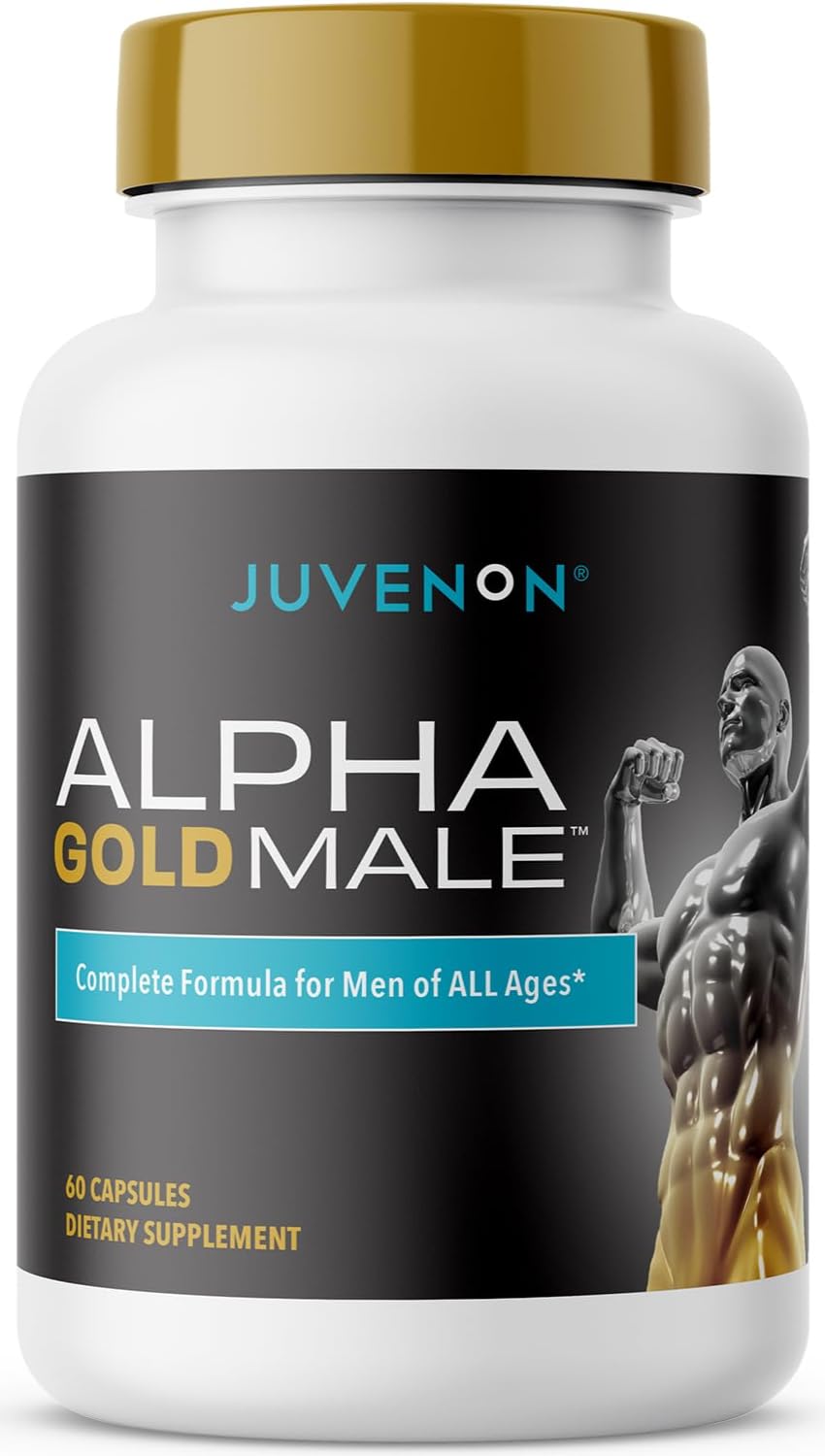 Juvenon Alpha Gold Male Testosterone Booster for Men - T-Support & Male Vitality with KSM-66 Ashwagandha + Fenugreek + Boron Citrate + Saw Palmetto, Non-GMO Vegetarian Capsules JuvenonAu supplements