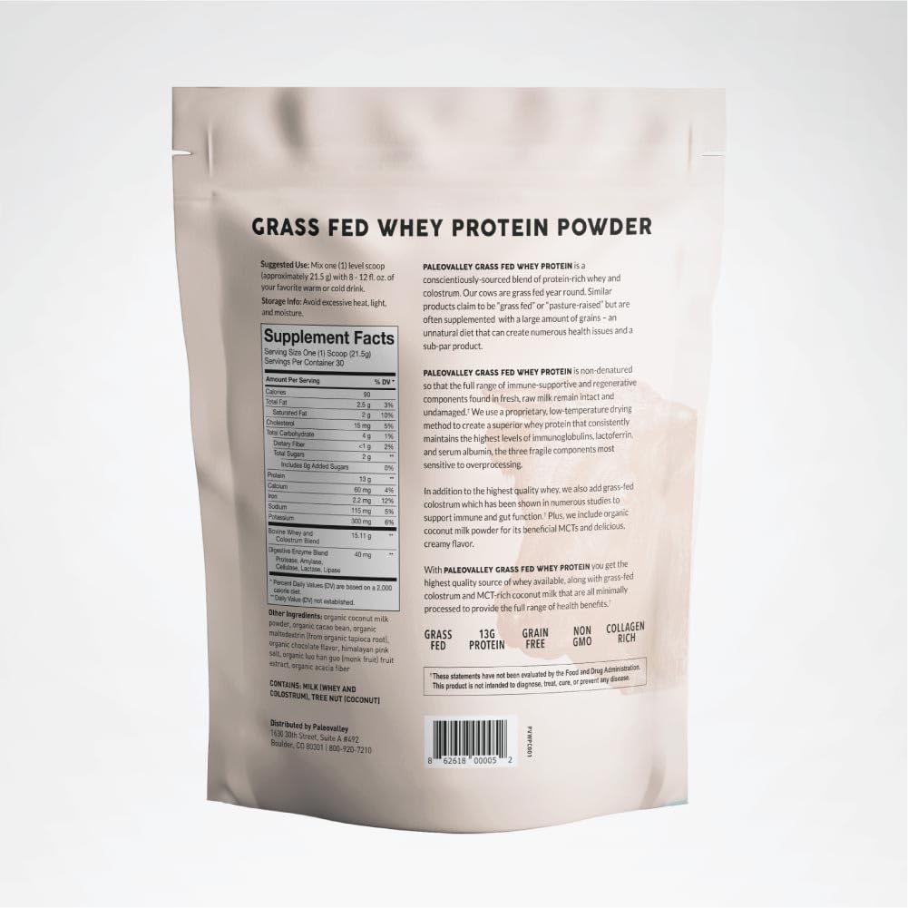 Paleovalley 100% Grassfed Whey Protein Powder with Colostrum, 30 Serving - Vanilla, 13g Protein, Muscle Building, Immune Support, Gut Health PaleovalleyUS supplements