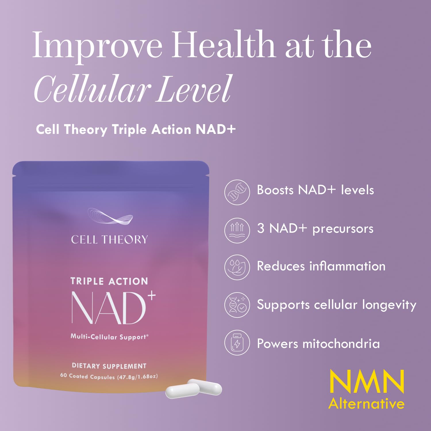 Cell Theory NAD+ Supplement – Triple Action Liposomal NAD+ & NADH Formula for Cellular Energy, Mitochondrial Support, and Longevity, Developed by Dr. Halland, 60 Capsules (30-Day Supply) Cell TheoryAu supplements