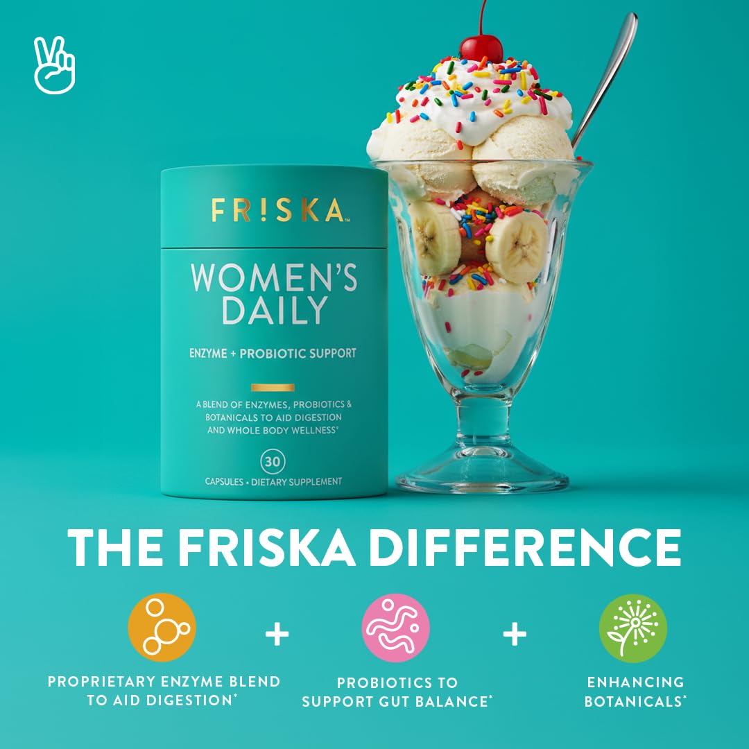 FRISKA Women’s Daily Digestive Enzyme and Probiotics Supplement, Advanced Natural Support for Female Digestive Health, Fights Bloating, Eases Digestion, Supports Nutrient Absorption, 30 Capsules FR!SKAAu supplements
