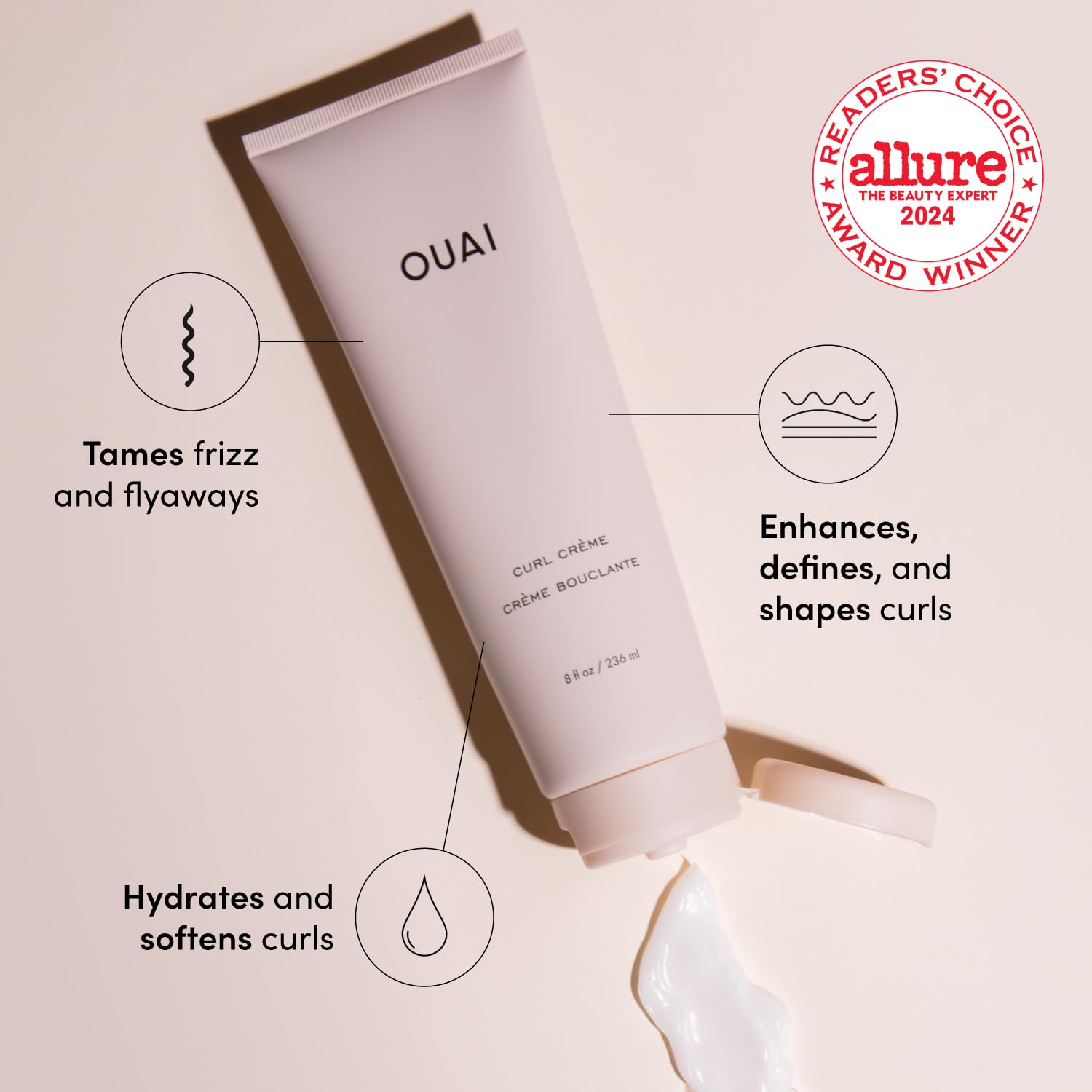 OUAI Curl Cream - Curl Defining Cream with Chia & Linseed Oil - Enhances Definition, Hydration & Shine - Tames Frizz & Protects from Humidity - Silicone-Free Curly Hair Products for Women (8 oz) OUAIAu supplements