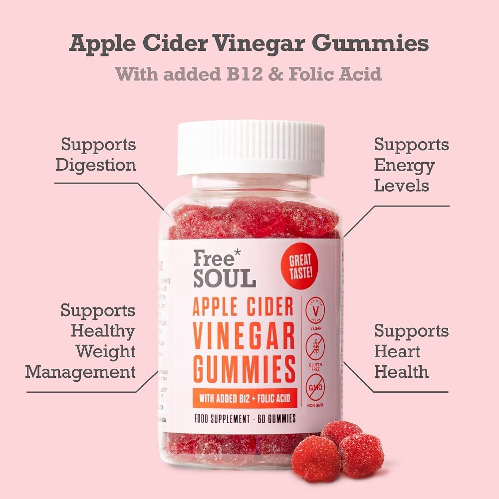 Apple Cider Vinegar Gummies with The Mother 1000mg Enhanced with Vitamin B12 & Folic Free SoulUS supplements