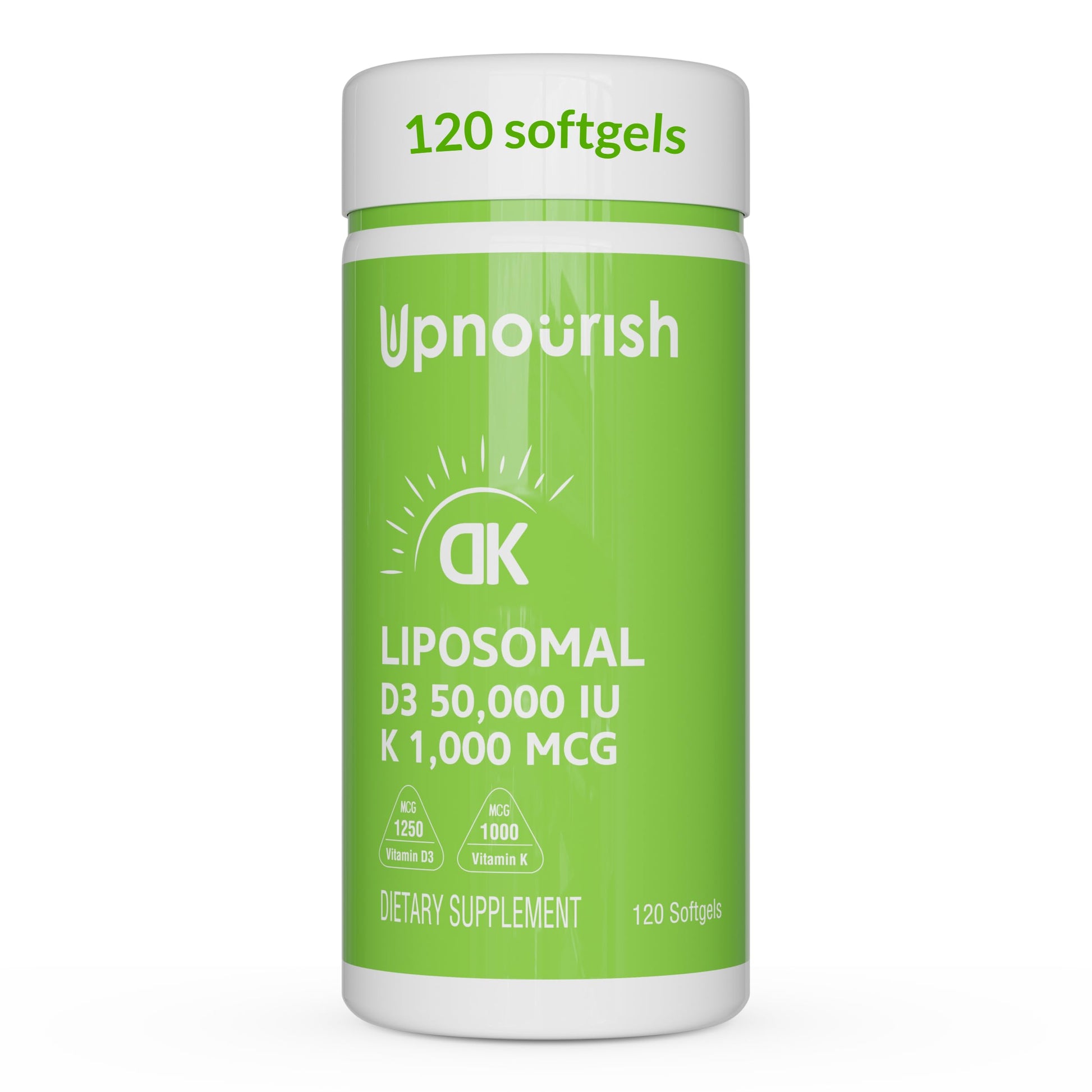 UpNourish Liposomal Vitamin D3 50000 IU (Vitamina D3 de 50000) with 1000 mcg Vitamin K, High Dose Vitamin D3 K2, Vitamin D 50000 IU with K1, K2 MK-4 and MK-7, 120 Mini Softgels UpNourishAu supplements