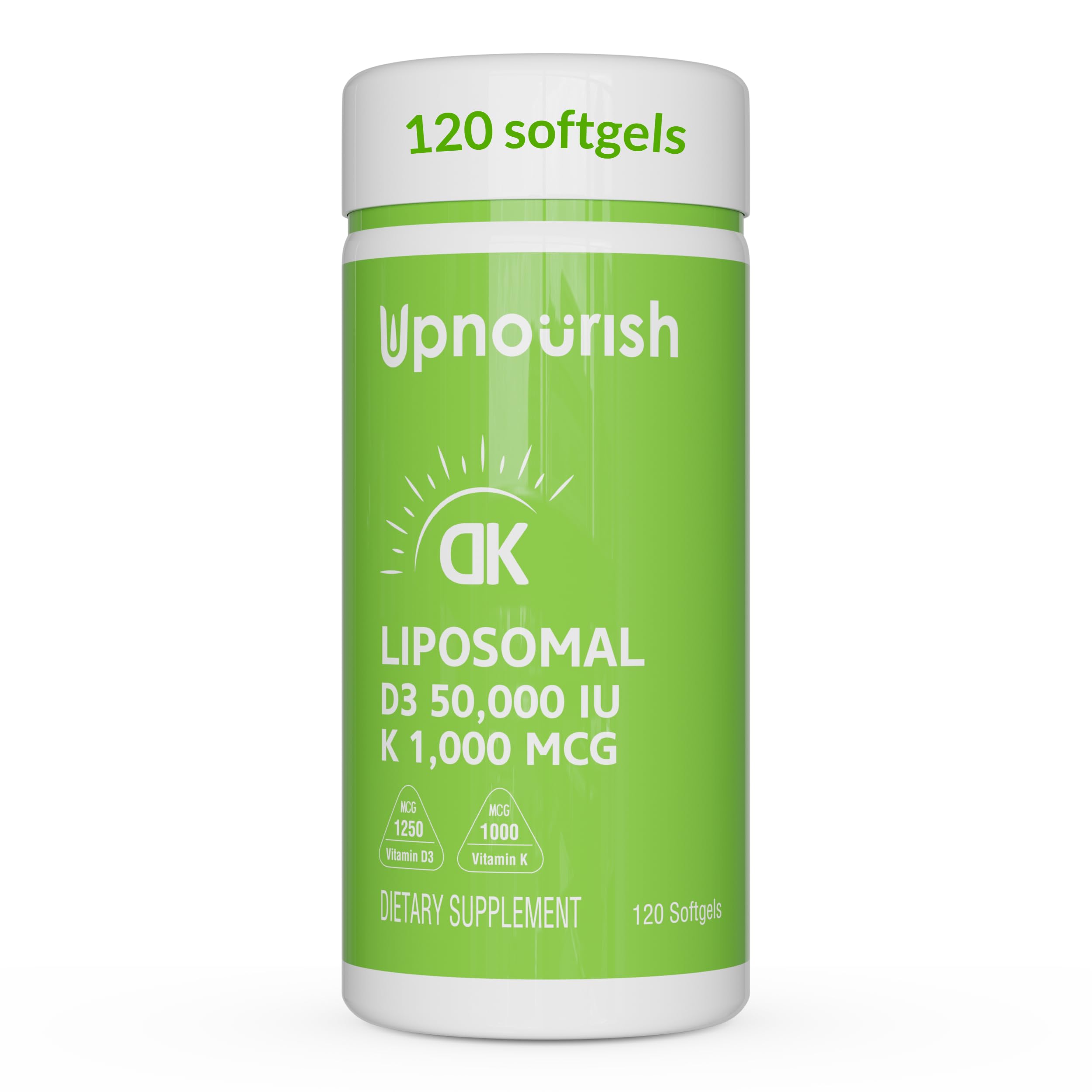 UpNourish Liposomal Vitamin D3 50000 IU (Vitamina D3 de 50000) with 1000 mcg Vitamin K, High Dose Vitamin D3 K2, Vitamin D 50000 IU with K1, K2 MK-4 and MK-7, 120 Mini Softgels UpNourishAu supplements