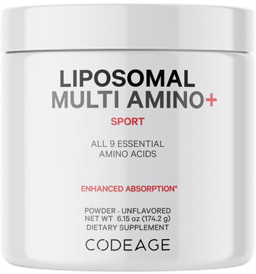 Codeage Liposomal Multi Amino Powder Supplement - BCAA & EAA Supplement All 9 Essential Amino Acids, Branched-Chain Amino Acid, Pre & Post Workout, Unflavored, Liposomal Delivery, Non-GMO, 6.15 oz CodeageAu supplements