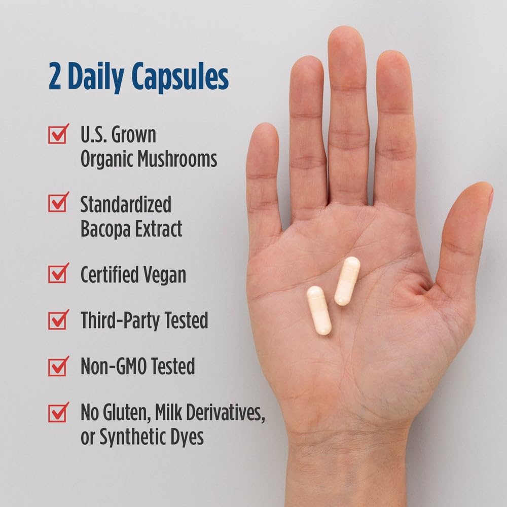 Nordic Naturals Cognition Mushroom Complex, Unflavored - 60 Capsules - Brain, Memory & Mood Support - Blend of Lion’s Mane Mushroom & Bacopa Extract - Non-GMO - Certified Vegan - 30 Servings Nordic NaturalsAu supplements