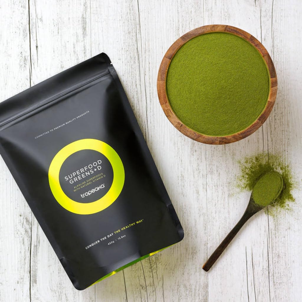 Tropeaka Superfood Greens + D - Antioxidant Green Powder for Energy, Immune System, & Gut Health, Rich in Chlorophyll & Essential Nutrients, Vitamin D, Vegan, Gluten Free, Non-GMO - 7oz (20 Servings) TropeakaAu supplements