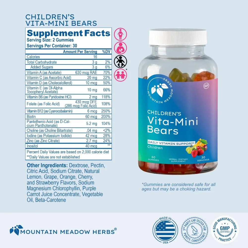 Mountain Meadow Herbs Vita-Mini Bears for Children | Multivitamin with Biotin, Folic & Pantothenic Acid, Iodin, Zinc | Mountain Meadow HerbsAu supplements