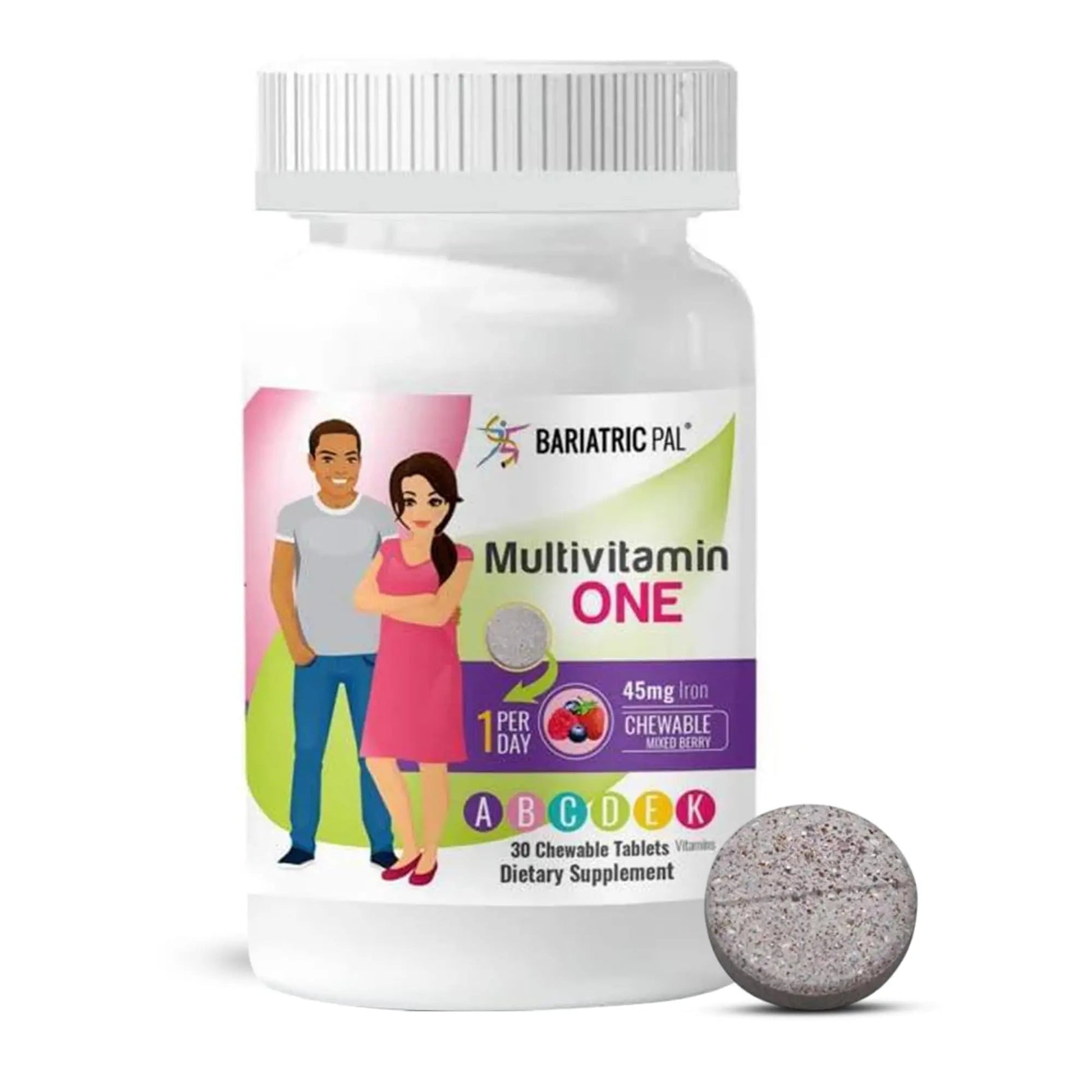 BariatricPal Multivitamin ONE 1 per Day! Bariatric Multivitamin Chewable with 45mg Iron - Mixed Berry (30 Count) BariatricPalAu supplements