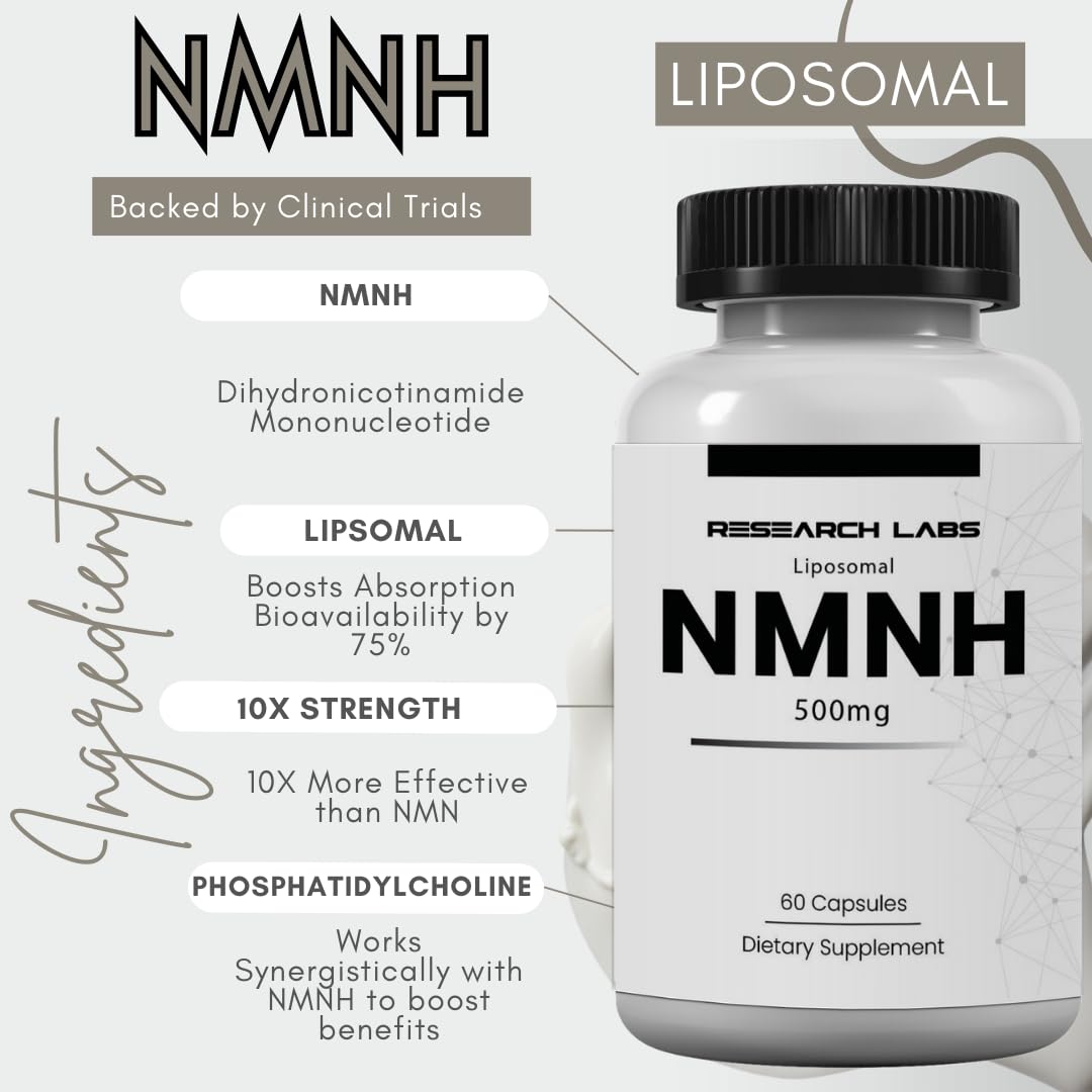 Research Labs Liposomal NMNH (NMN Supplement Alternative) 500mg Per Serving | 60 Capsules (Dihydronicotinamide Mononucleotide) NAD Supplement to Boost NAD+ Levels for Anti Aging Research LabsAu supplements