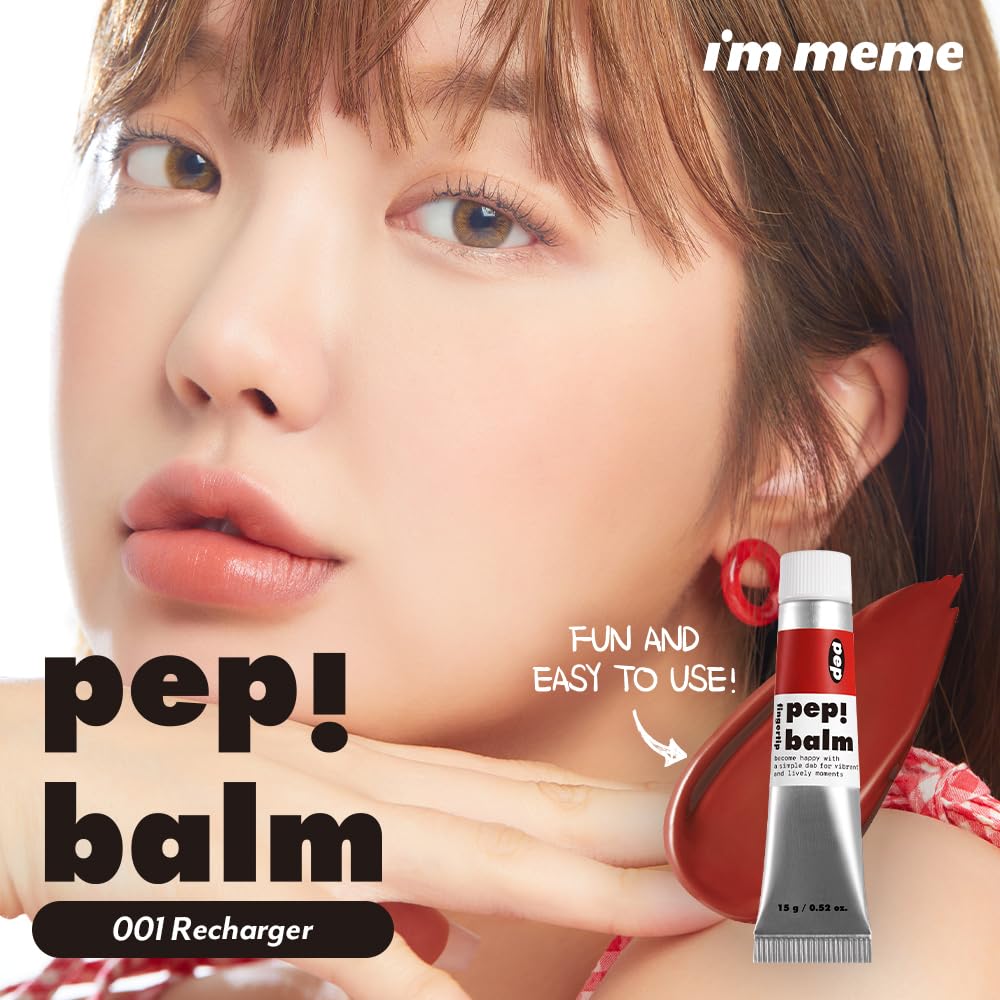 I'M MEME Lip and Cheek Tint - PepBalm 001 Recharger | Wtih Shea Butter, Gift, Liquid Blush, Travel-Friendly, Highly Pigmented, Non-Drying, Sheer Balm Gross Tint, 0.52 Oz I'M MEMEAu supplements