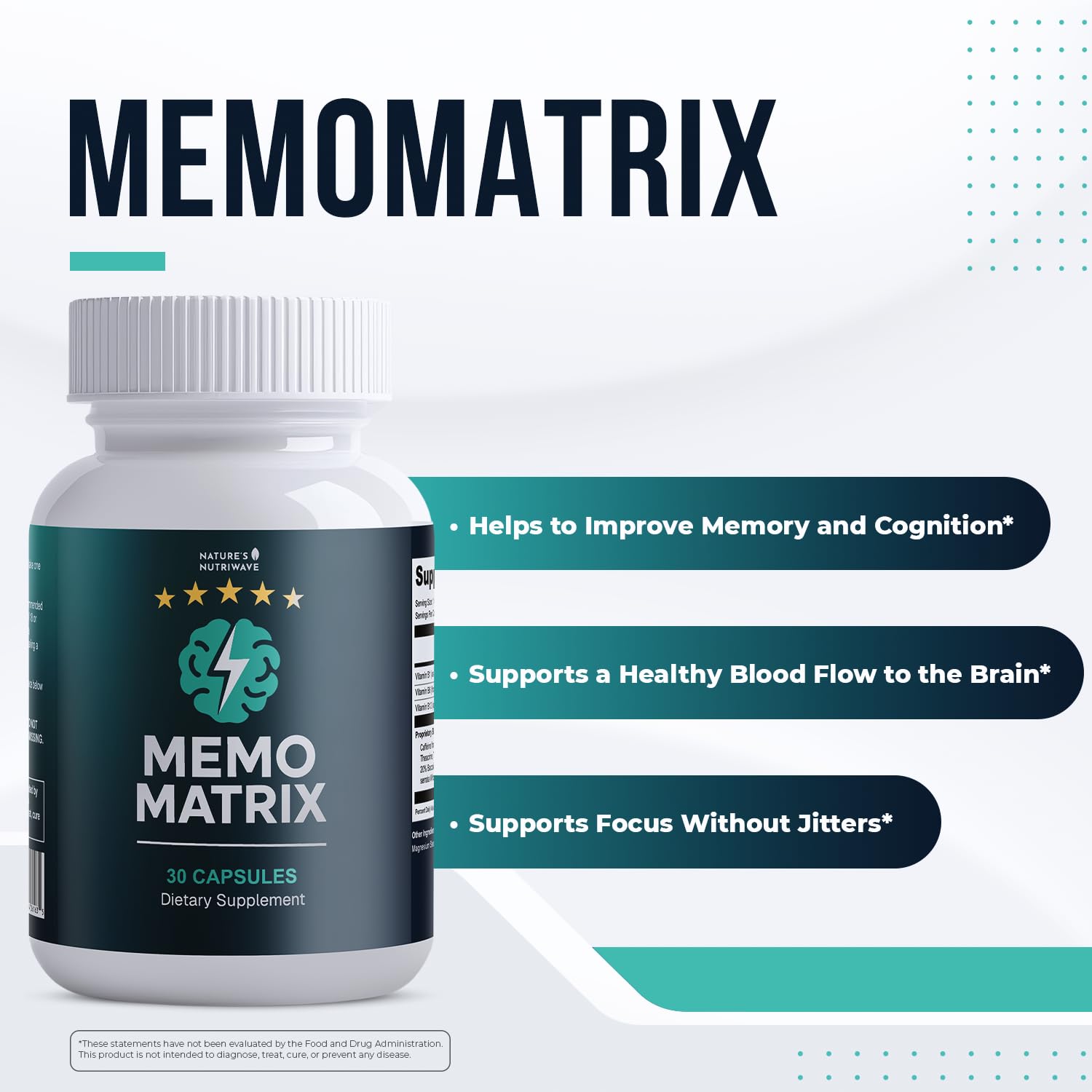 Nature’s NutriWave MemoMatrix – Daily Vitamin B1, B6, B12& Botanical Supplement with Bacopa, Rhodiola, Huperzia, L-Tyrosine & B-Vitamin Blend – Non-GMO Formula – 30 Capsules, 1 Month Supply Nature’s NutriWaveAu supplements