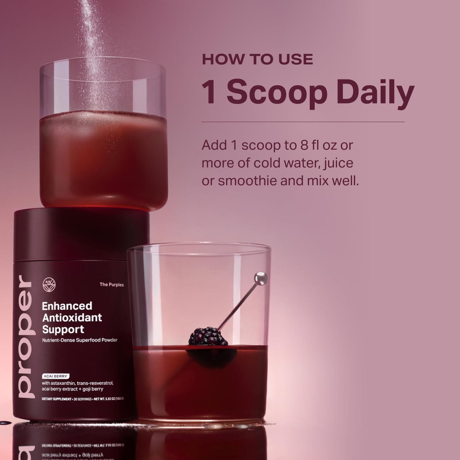 Proper, The Purples Nutrient-Dense Superfood Powder - Antioxidant Supplement and Cellular Support – Acai, Amla, Blueberry, Vitamin C, B Vitamins & More - Enhanced with Prebiotic Fiber & Probiotics ProperAu supplements