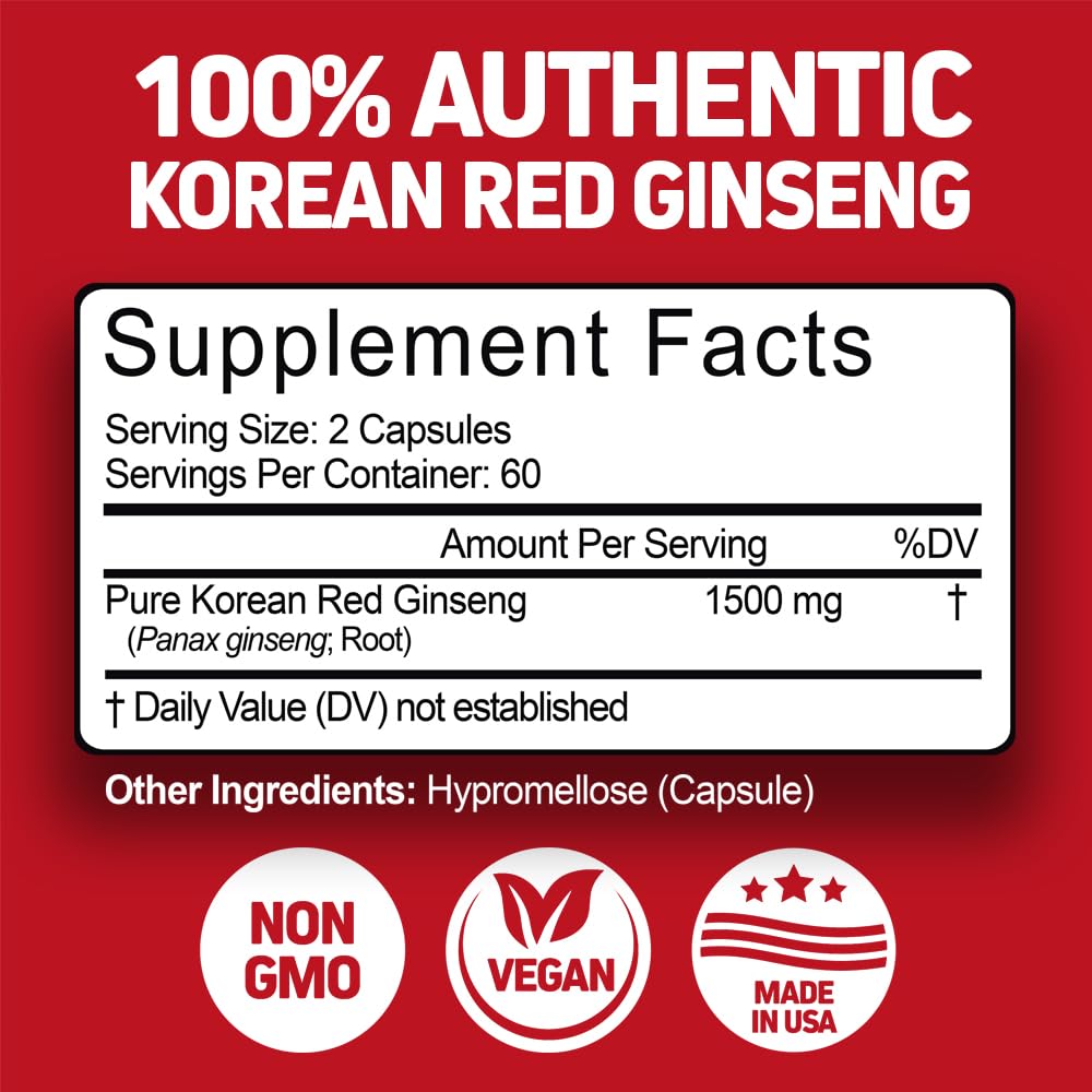 Herbtonics Korean Red Panax Ginseng 1500mg - Energy Supplement for Peak Performance, Focus & Vitality - High Potency Ginseng Root Extract - 240 Vegan Capsules HerbtonicsAu supplements