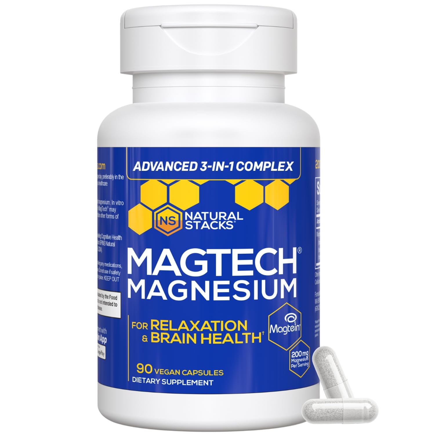 Magtein Magnesium L-Threonate, Glycinate & Taurate – 200mg Chelated Magnesium Complex – MagTech Magnesium Supplement for Relaxation & Brain Health – 90 Capsules NATURAL STACKSAu supplements