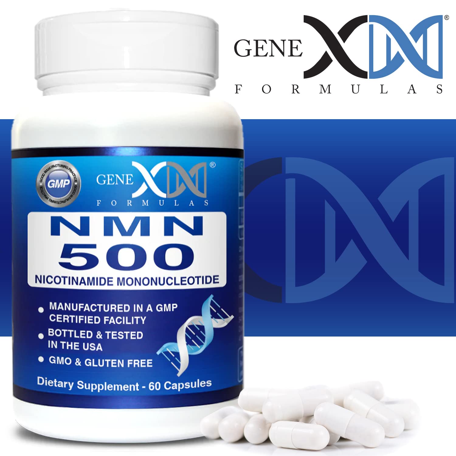 Genex Formulas NMN 500mg - 99% Pure Shelf Stabilized Supplement Capsules for Increased NAD Levels & Healthy Aging, GMP Certified, 500mg per Serving, 60 Capsules Genex FormulasAu supplements
