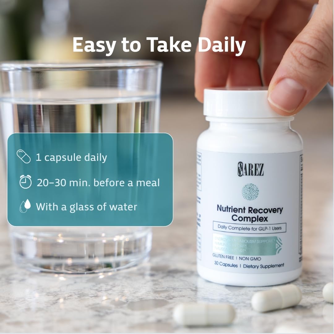 Sarez GLP-1 Support Capsules — Methylated Vitamins & Chelated Minerals — Energy, Metabolism, Hair & Daily Nutrient Support — with Ginger for Nausea — Gentle on Stomach — 30 Day Supply SarezAu supplements
