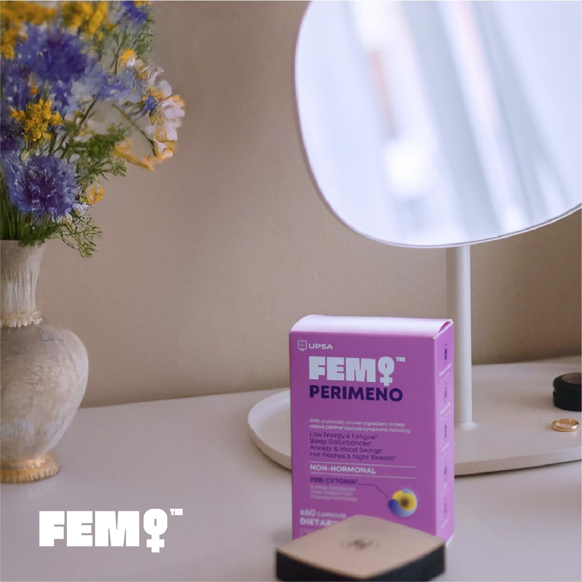 Upsa FEM Perimeno Perimenopause Supplements for Women - Non-Hormonal Pre-Menopause Support for Hot Flashes, Night Sweats, Mood, Sleep & Low Energy - 30 Capsules UpsaAu supplements